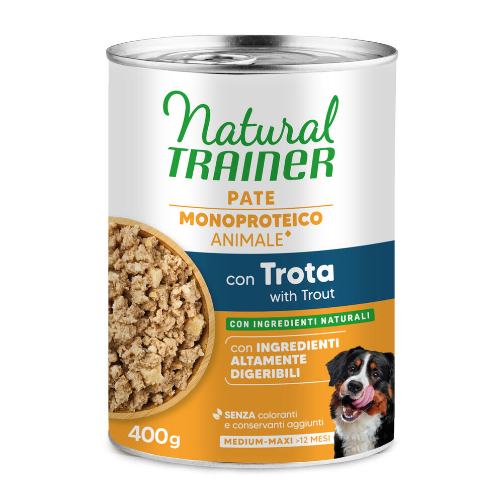 Natural Trainer Pate Monoproteico Medium & Maxi Adult - Pstrag i zboża pełnoziarniste, 6 x 400 g