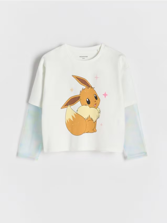 Reserved - Bluzka z łączonych materiałów Pokémon - złamana biel