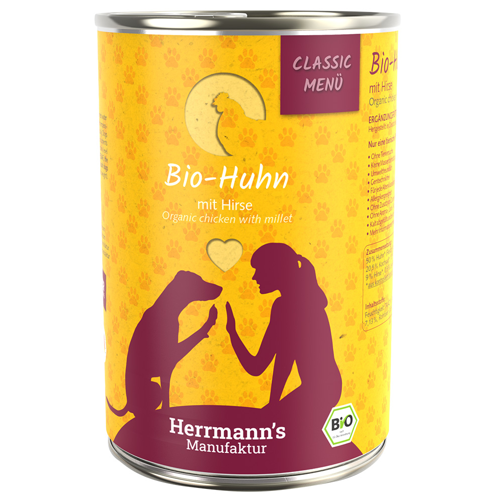 Korzystny pakiet Herrmann's Classic Menu / Bio-Menu, 24 x 400 g - Biokurczak z bioprosem