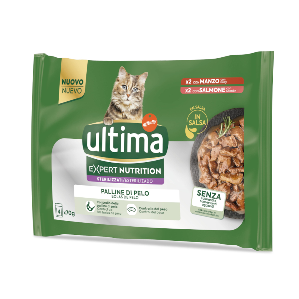 Ultima Cat Expert Nutrition Hairball wołowina i łosoś - 44 x 70 g
