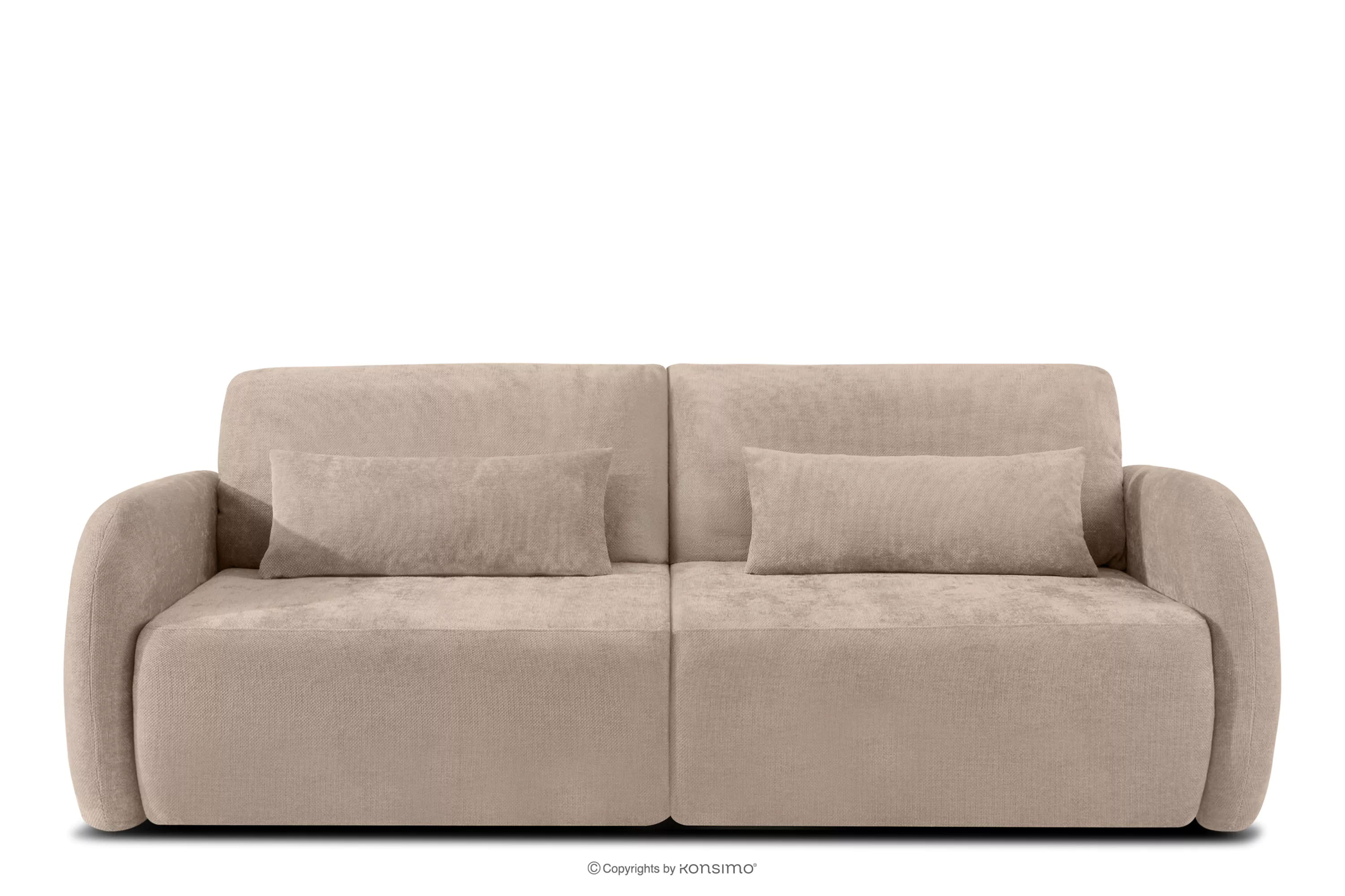 Sofa trzyosobowa zaokrąglony kształt w tkaninie plecionej jasny beżowy CALICO