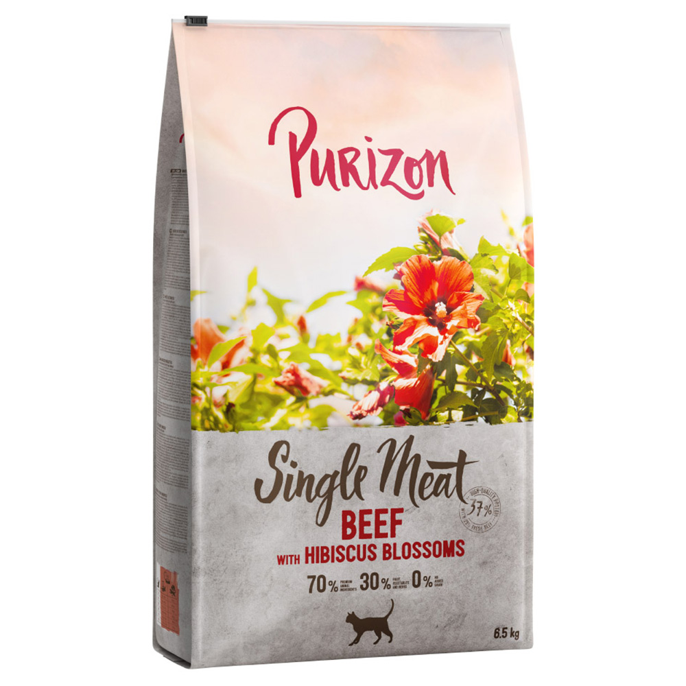 Dwupak Purizon karma dla kota, 2 x 6,5 kg - Single Meat, wołowina z kwiatami hibiskusa