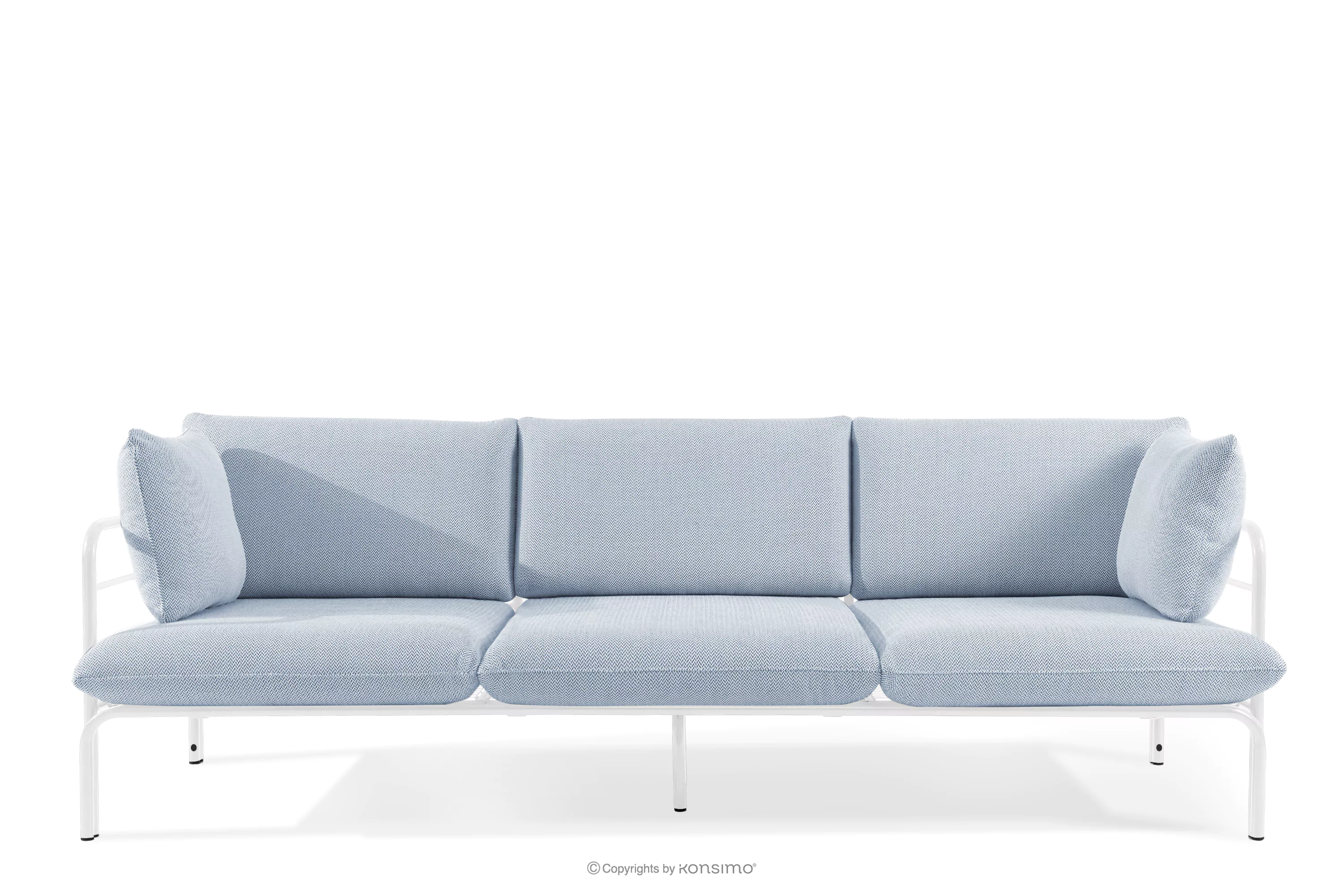 Loftowa sofa ogrodowa 3 na metalowych nogach biały/błękitny/biały RAMBE