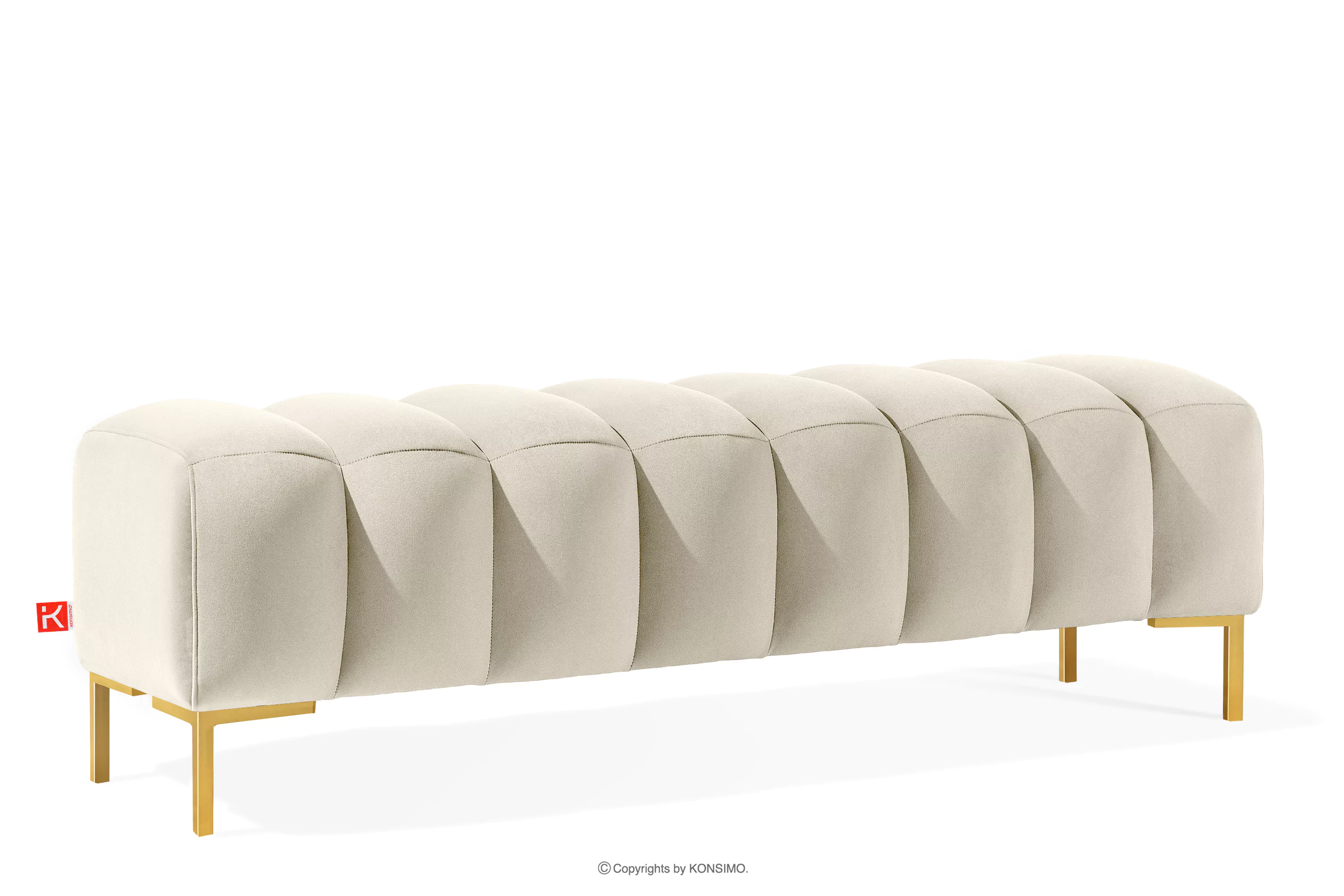 Szeroka pufa ze złotymi nóżkami 160 na korytarz kremowy PECCO II