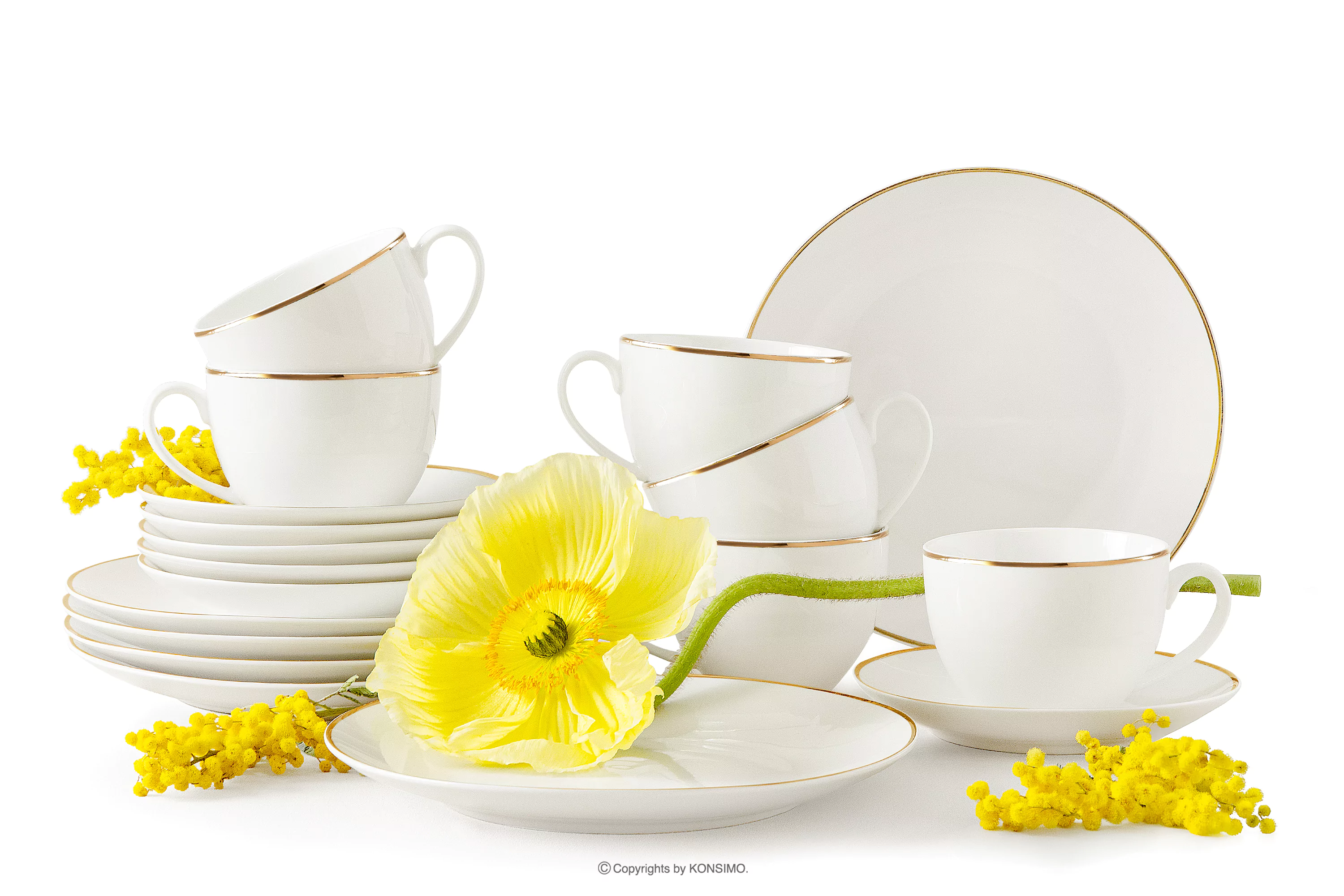 Zestaw kawowy twarda porcelana ecru/złoty 6 os. (18 el.) AD BELLA