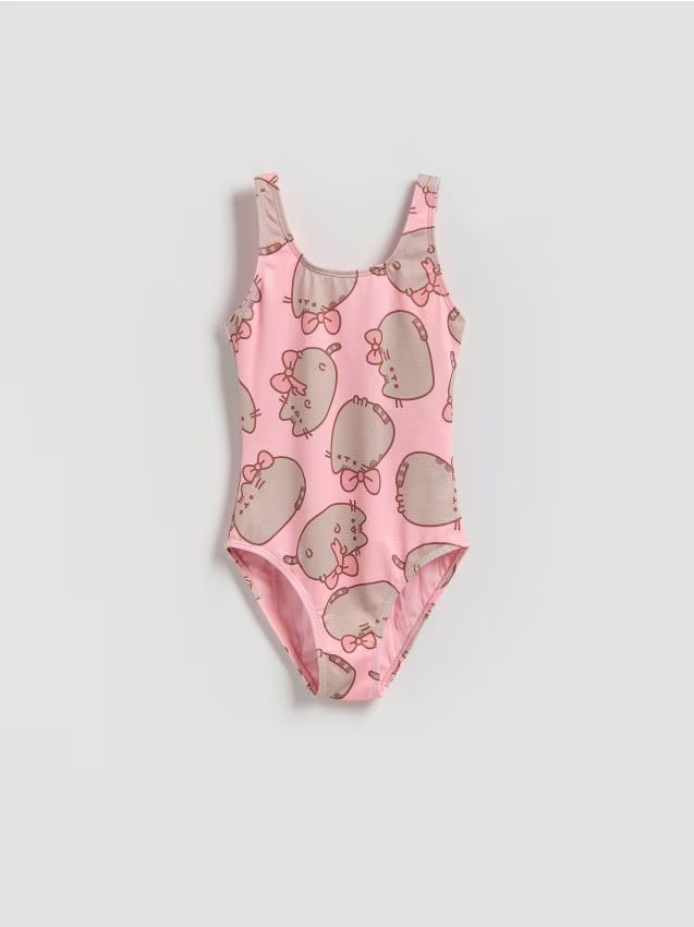 Reserved - Jednoczęściowy strój kąpielowy Pusheen - brudny róż
