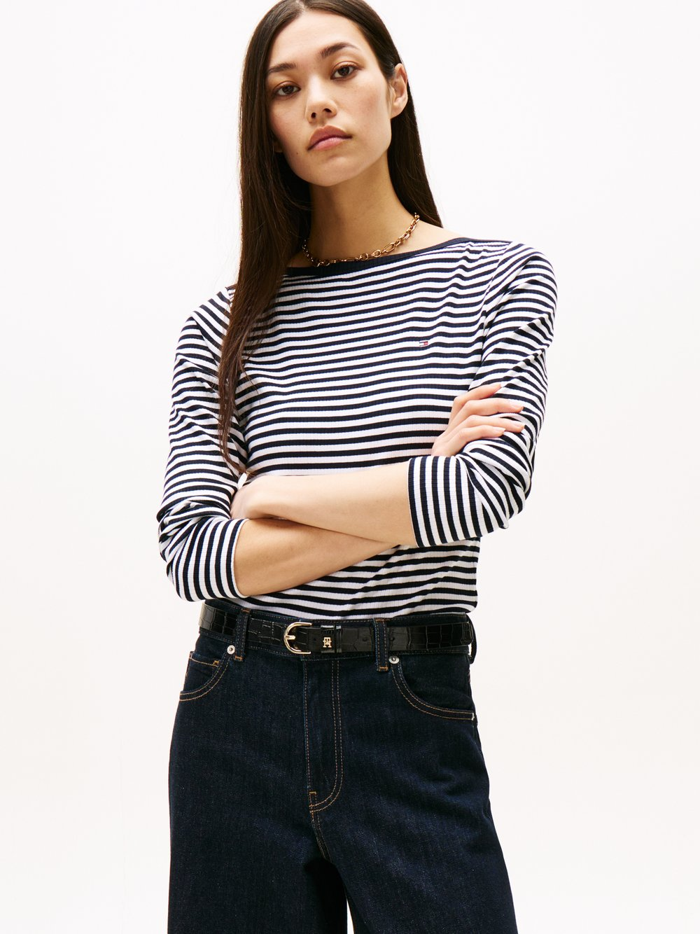 Tommy Hilfiger Damska koszulka z długim rękawem Kobiety wiskoza niebieski|biały, L