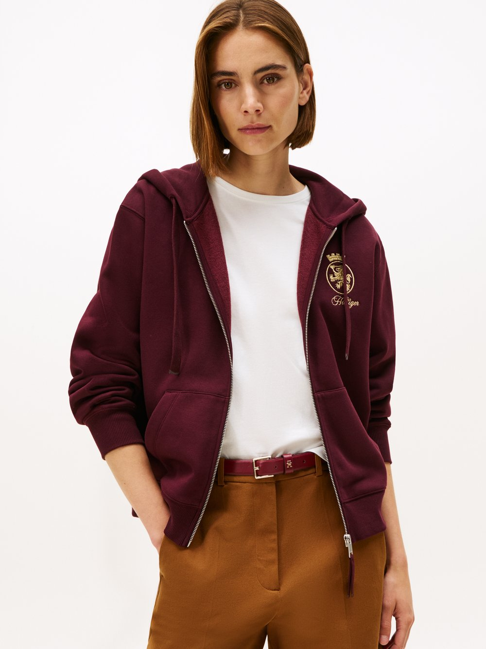 Tommy Hilfiger Damska kurtka z kapturem Kobiety Materiał dresowy czerwony, XS