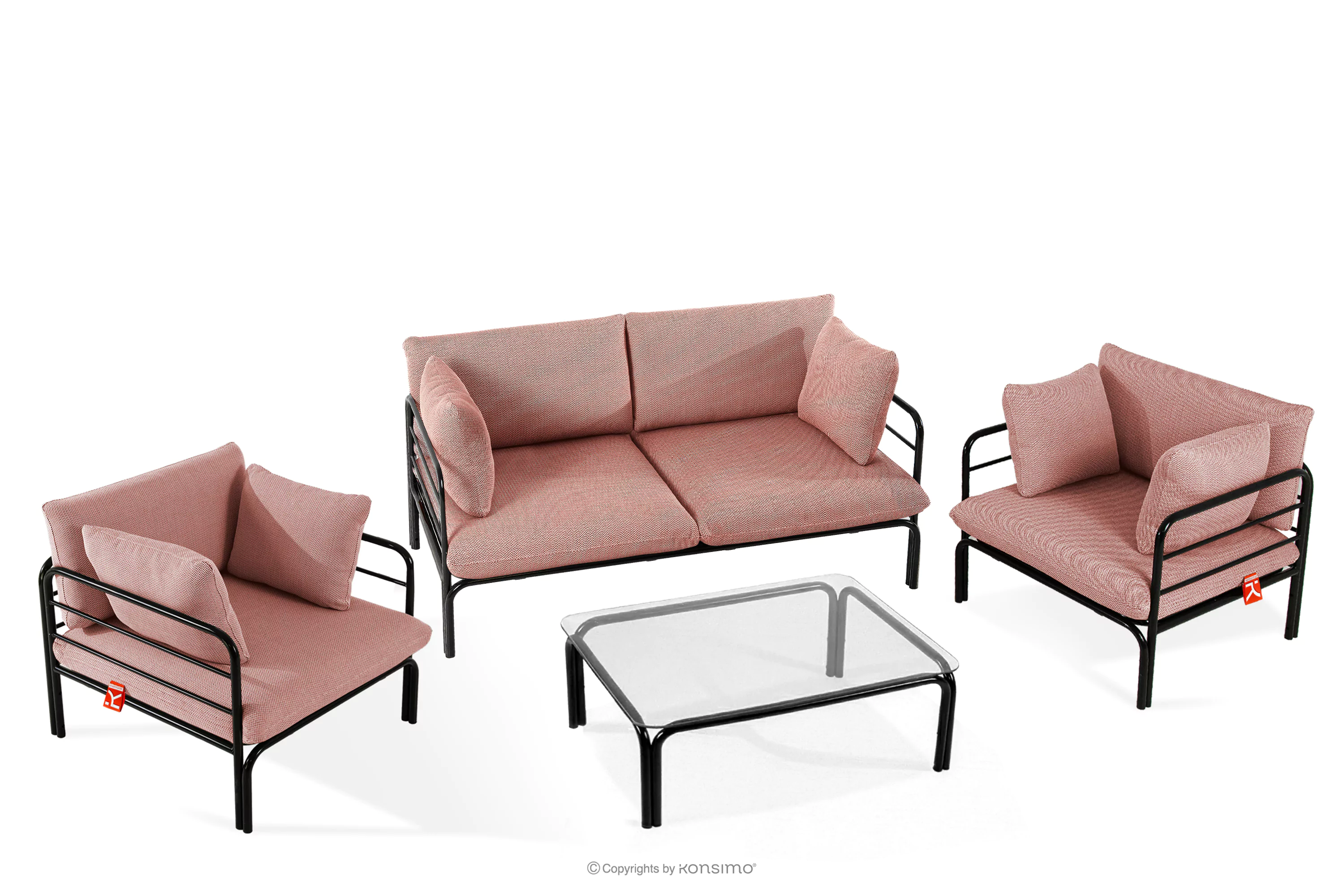 Zestaw mebli ogrodowych 2x fotel, sofa dwuosobowa, stolik antracytowy/czerwony/biały RAMBE