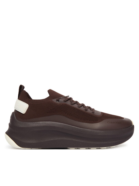 Calvin Klein Sneakersy Chunky Runner Lace Up Sock Knit YW0YW02033 Brązowy