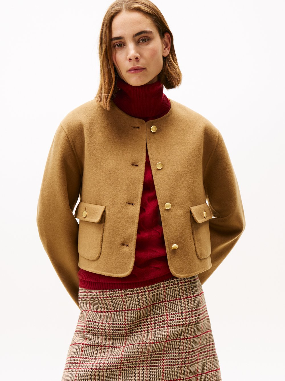 Tommy Hilfiger Damska kurtka pudełkowa z zawartością wełny Kobiety brązowy, 36