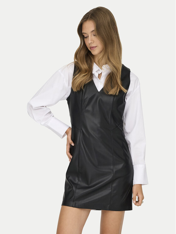 ONLY Sukienka z imitacji skóry Nelly 15360558 Czarny Slim Fit miniaturka