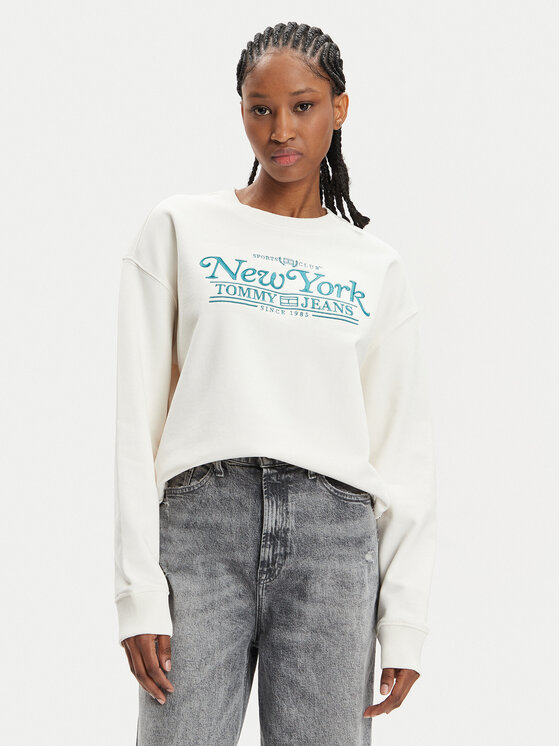 Tommy Jeans Bluza Varsity DW0DW17786 Écru Boxy Fit