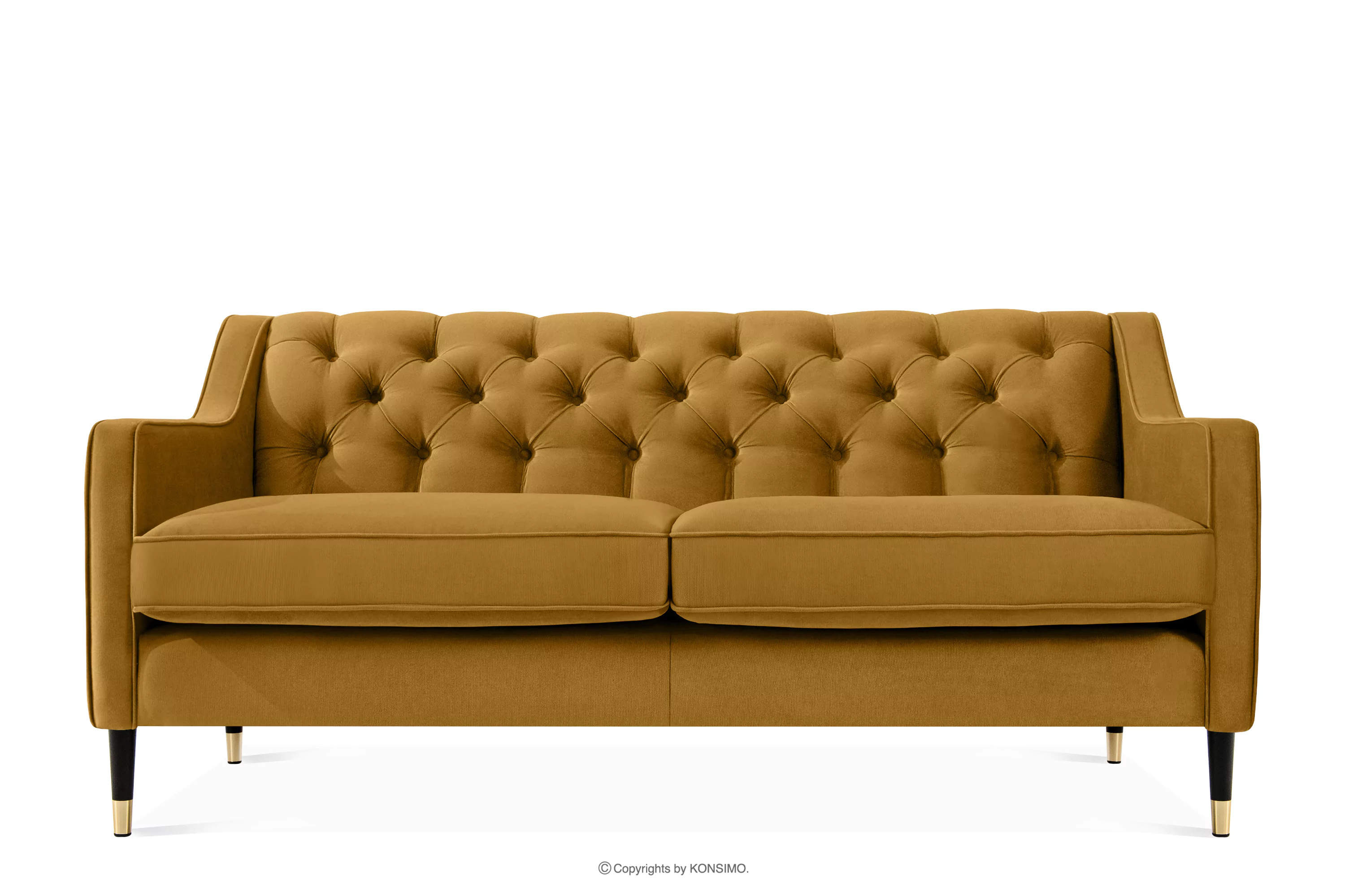 Elegancka sofa dwuosobowa z pikowaniem w tkaninie welur żółty NOMUS