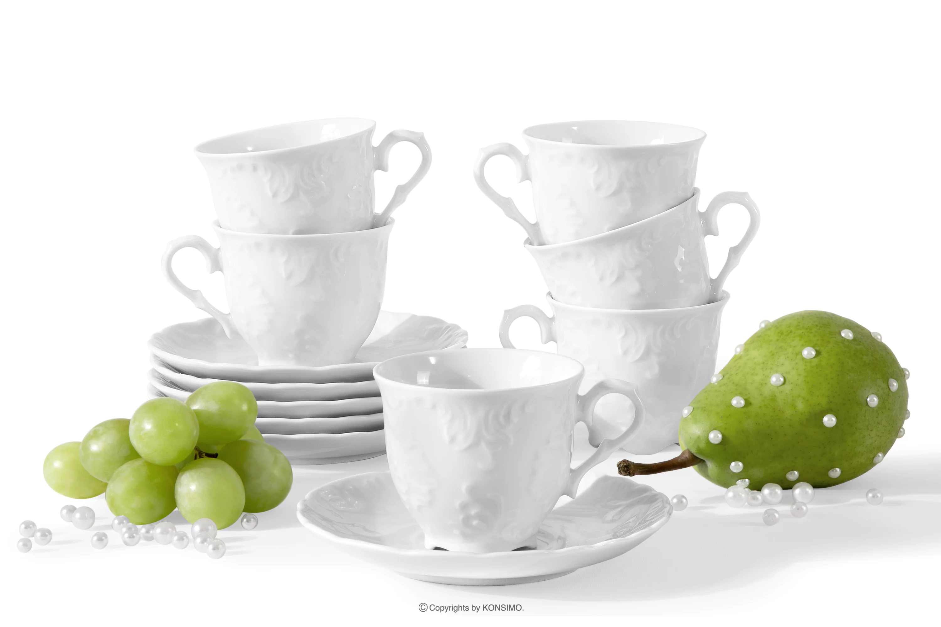 Filiżanka do kawy ze spodkiem 6 szt. z porcelany biały 100ml ROCOCO MARIA