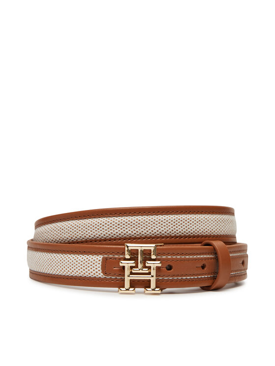 Tommy Hilfiger Pasek Damski Th Logo 2.5 Canvas AW0AW17249 Brązowy
