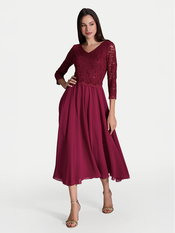 Swing Sukienka koktajlowa 5AI08900 Bordowy Regular Fit