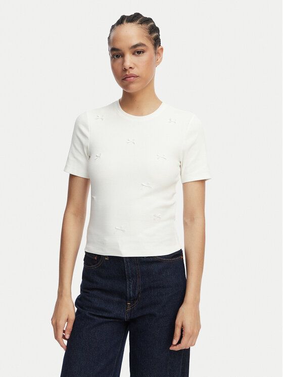 ONLY T-Shirt Femke 15369336 Kremowy Slim Fit