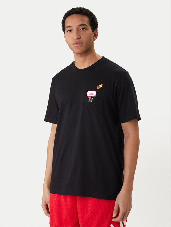 adidas T-Shirt Mini Embroidery Basketball Graphic KB2526 Czarny Regular Fit