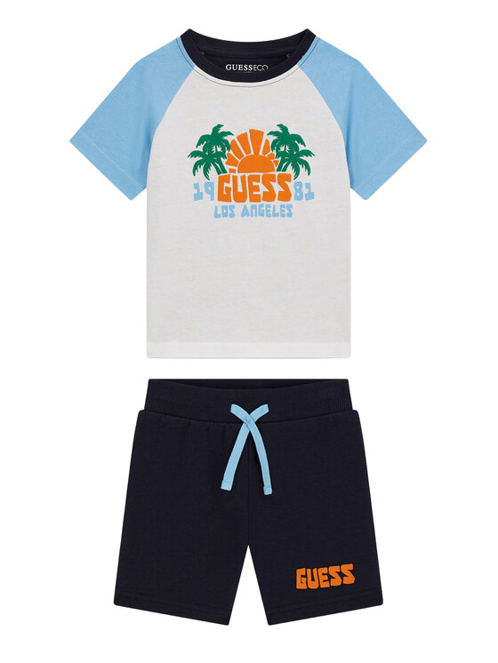 Guess Komplet t-shirt i spodenki N6GG03 K8HM4 Granatowy
