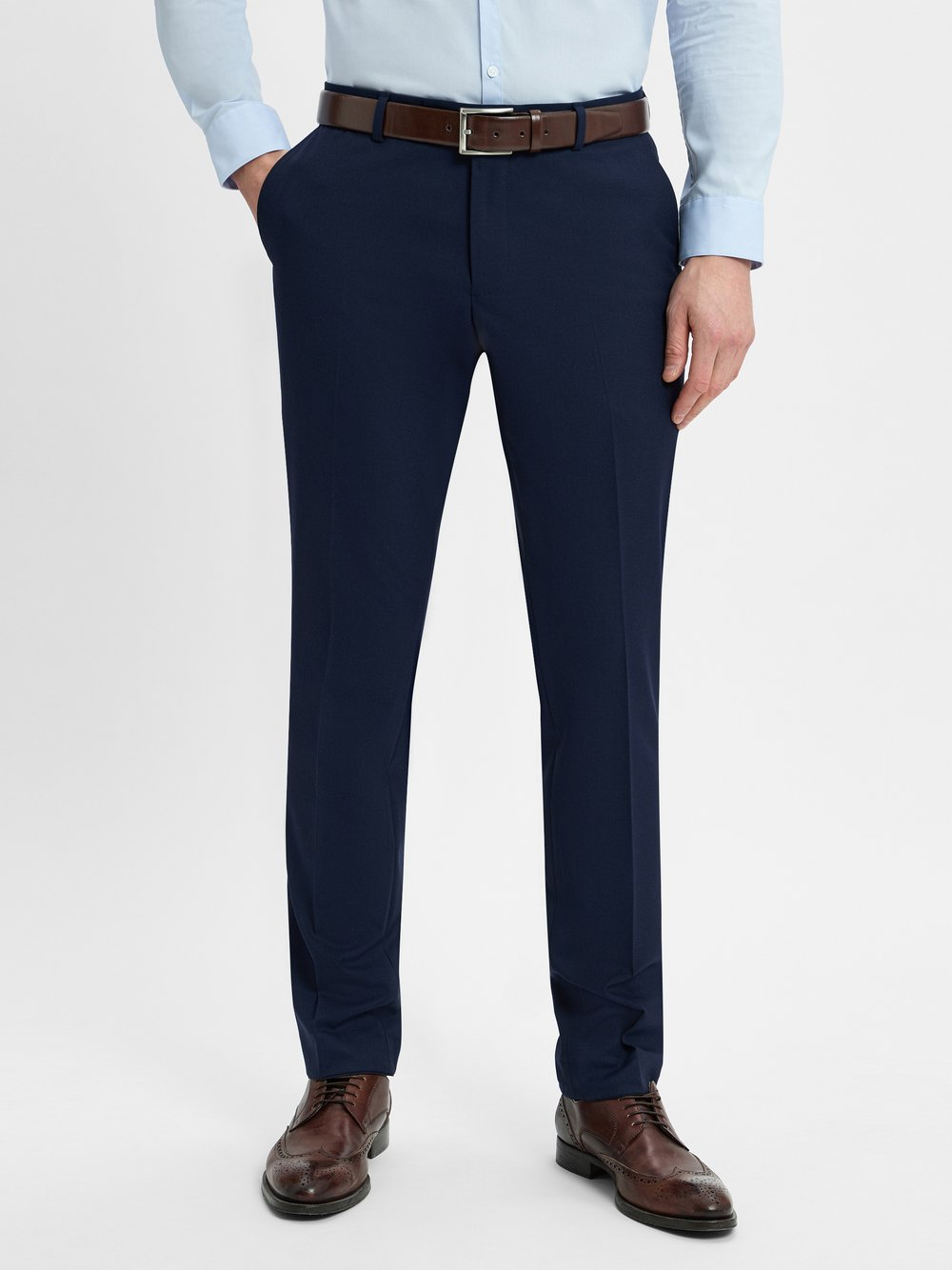 Finshley & Harding Męskie spodnie od garnituru modułowego Mężczyźni Slim Fit niebieski, 56