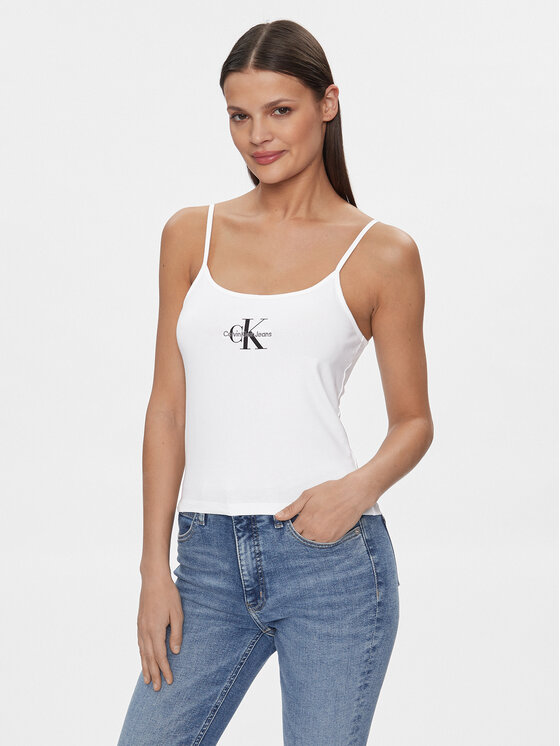 Calvin Klein Jeans Top Monologo J20J223105 Biały Slim Fit