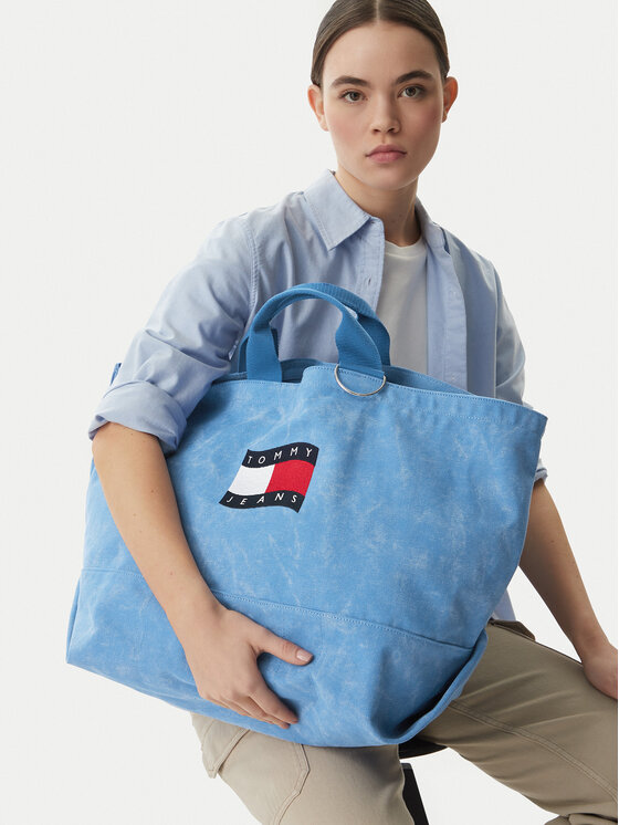 Tommy Jeans Torebka Wavy Flag Canvas Tote Bag AW0AW18466 Niebieski