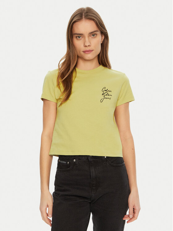 Calvin Klein Jeans T-Shirt Script Institutional J20J224984 Zielony Slim Fit