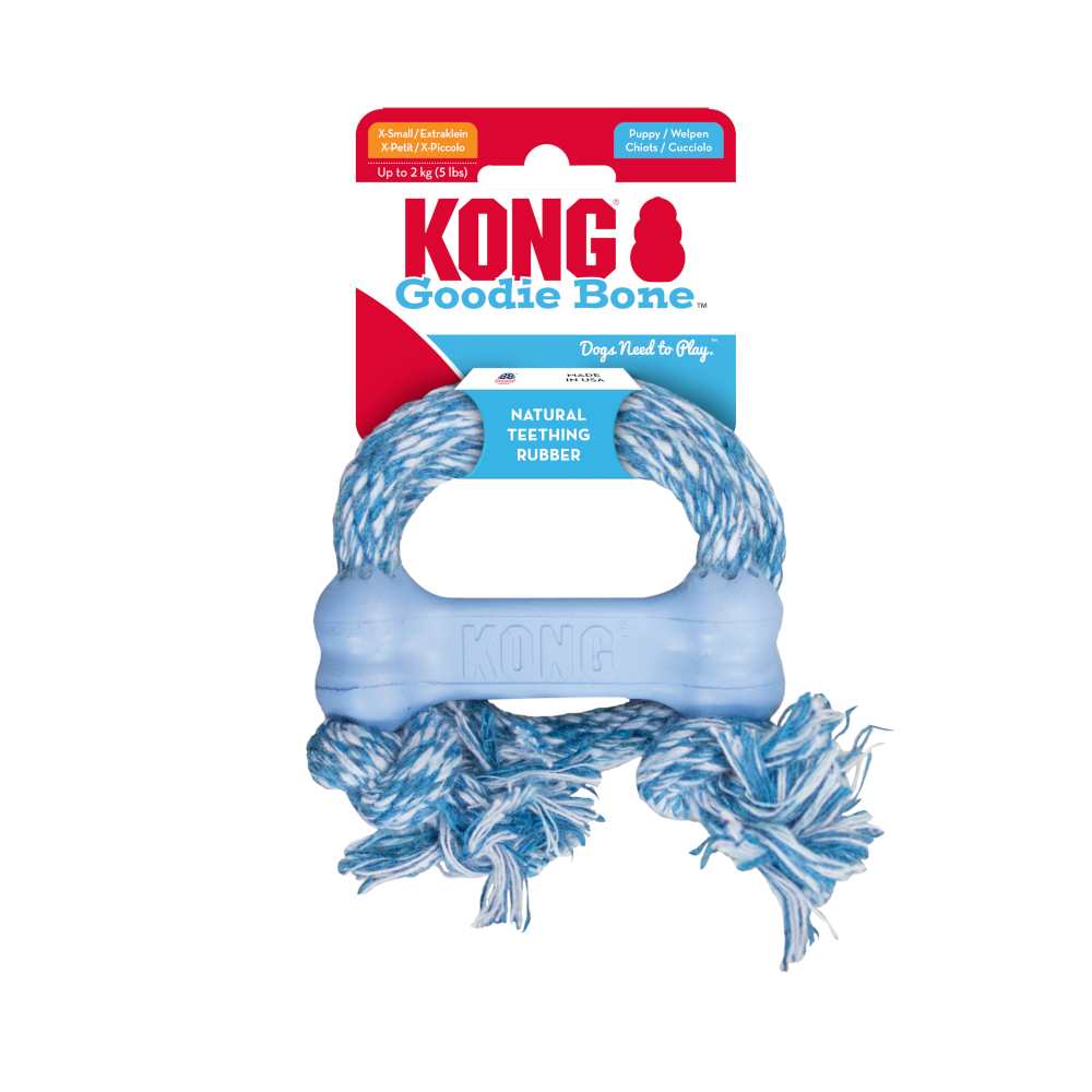KONG Puppy Goodie Bone, ze sznurkiem - Rozmiar XS: dł. x szer. x wys.: 8,3 x 2,8 x 1,8 cm