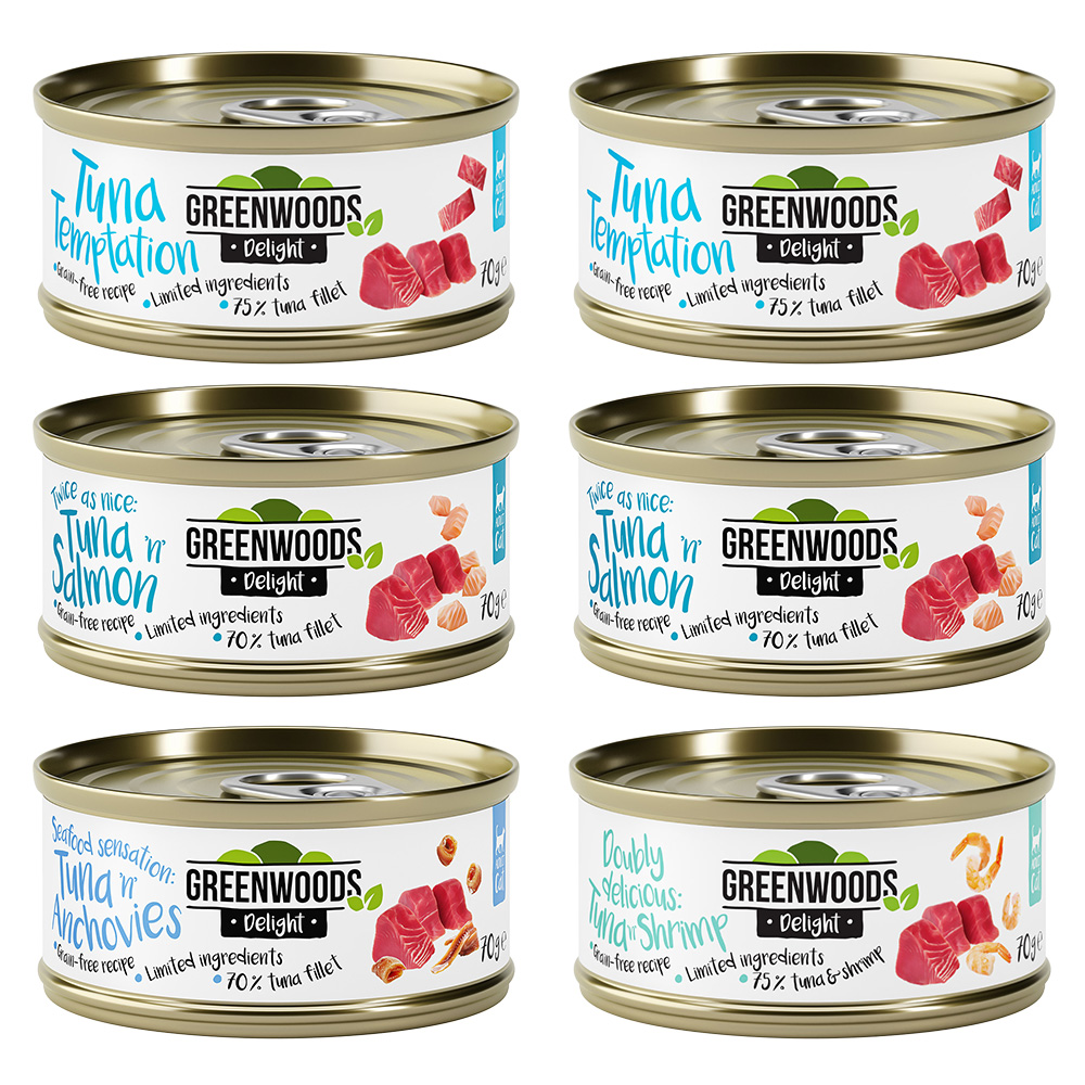 Greenwoods Delight, pakiet mieszany z tuńczykiem, 6 x 70 g - Pakiet mieszany: 4 smaki
