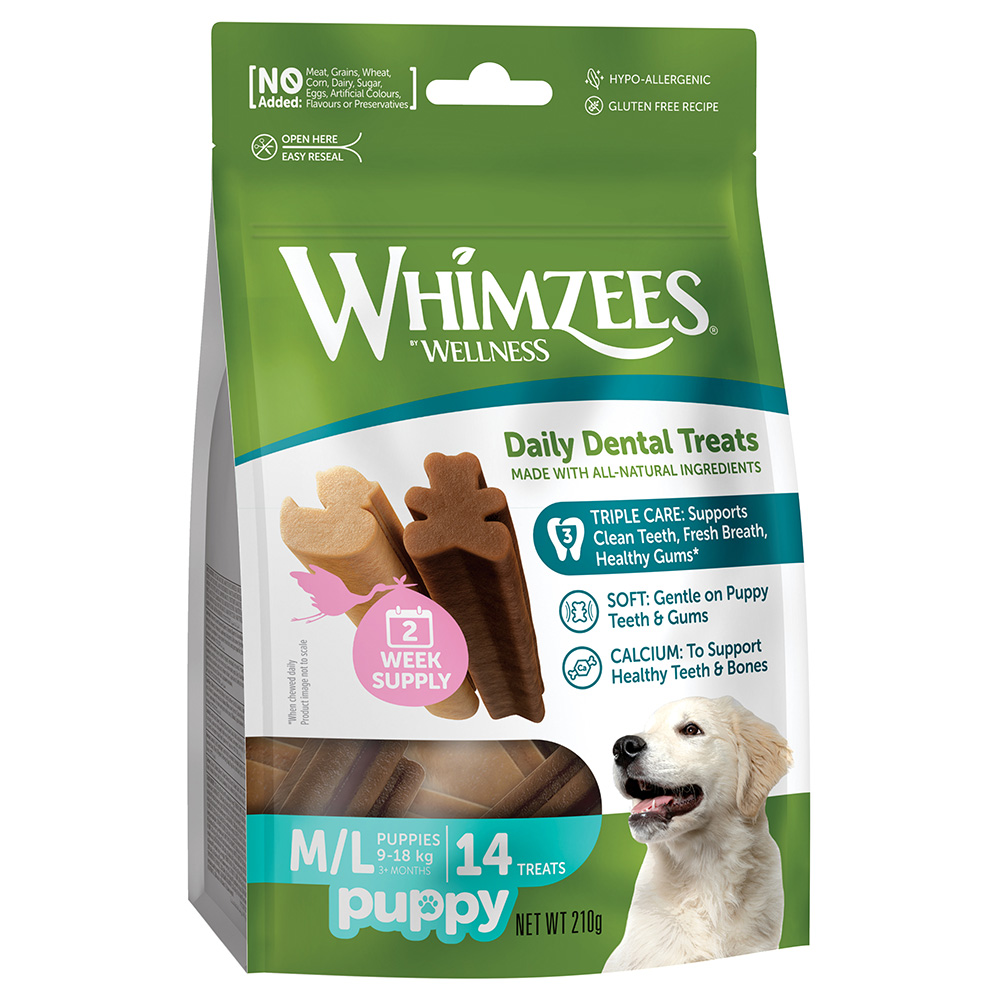 Whimzees by Wellness Sticks Puppy - Rozmiar M/L: dla średnich i dużych psów (9 - 18 kg, 14 szt.)