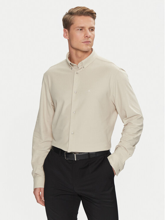 Calvin Klein Koszula Pique Jersey Shirt K10K113311 Beżowy Regular Fit