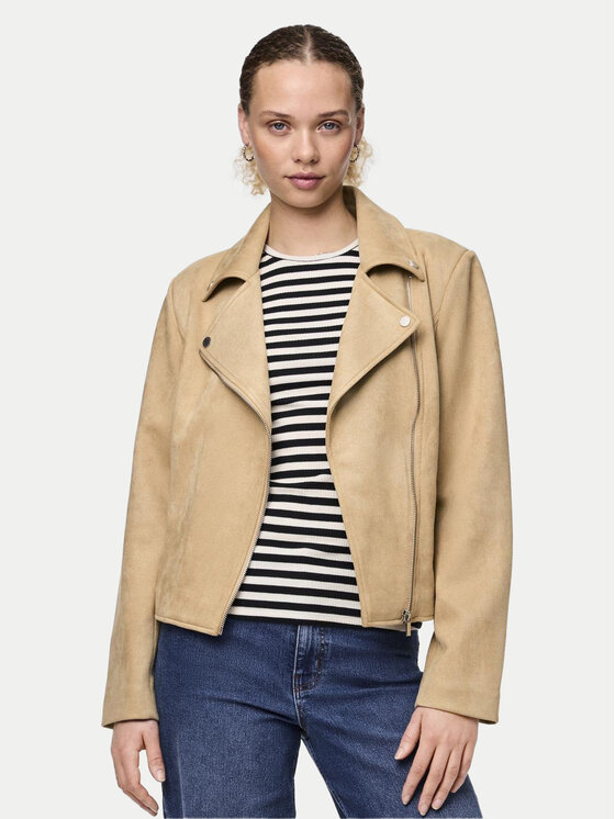 Pieces Kurtka z imitacji skóry Beminda 17134838 Beżowy Regular Fit