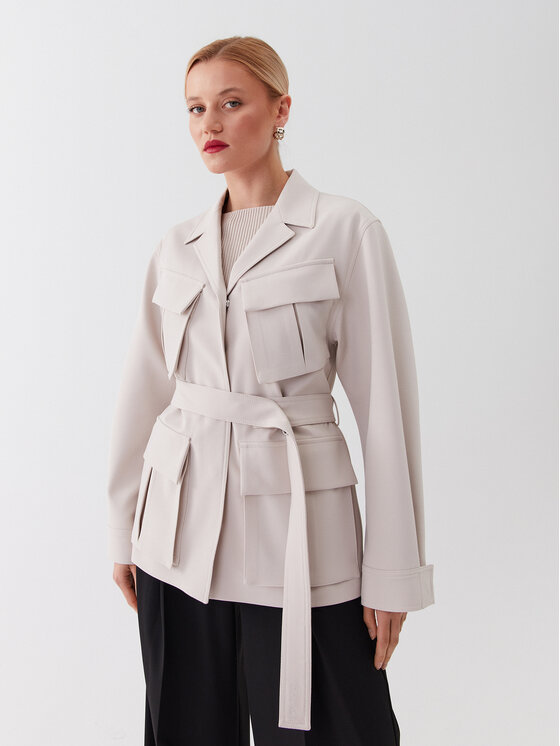 Calvin Klein Płaszcz przejściowy K20K205882 Écru Regular Fit