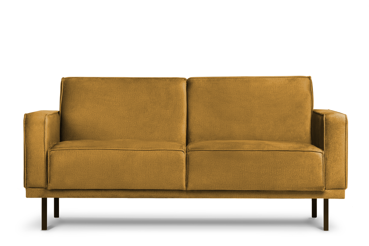 Prosta sofa dwuosobowa na metalowych nóżkach miodowa BARO