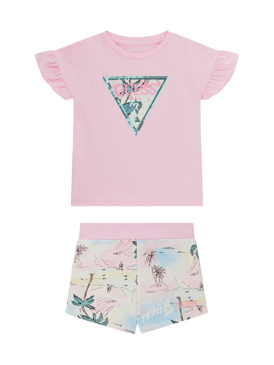 Guess Komplet t-shirt i spodenki K6GG02 K6YW4 Różowy jasny Regular Fit