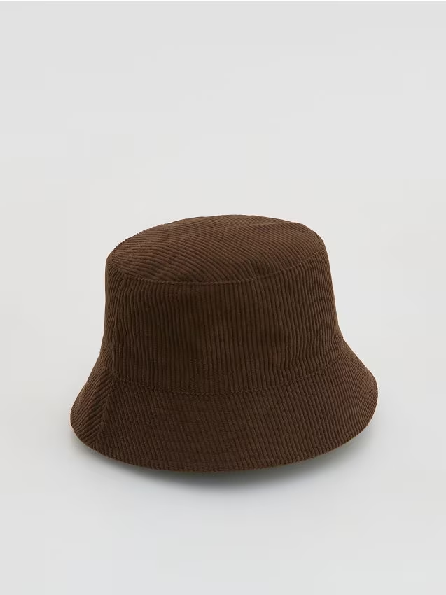 Reserved - Sztruksowy kapelusz bucket - ciemnobrązowy