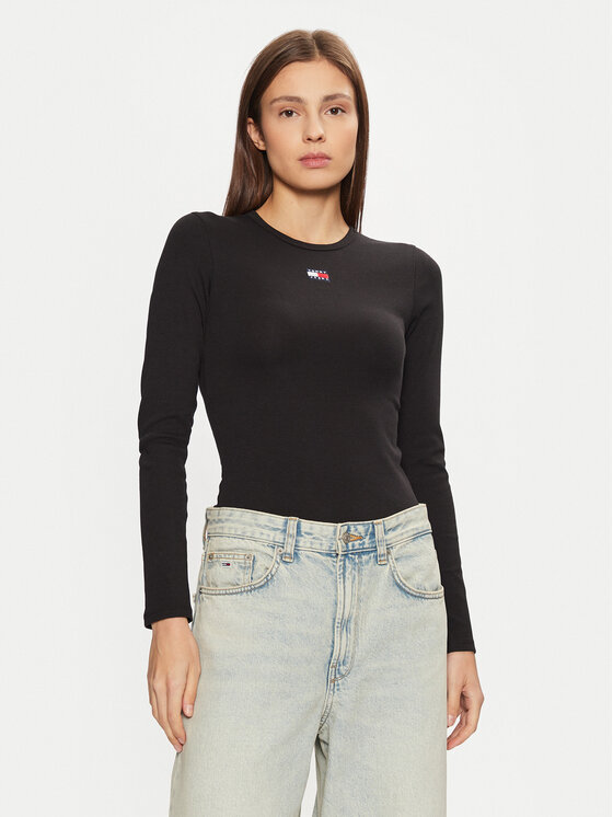 Tommy Jeans Bluzka DW0DW20178 Czarny Slim Fit