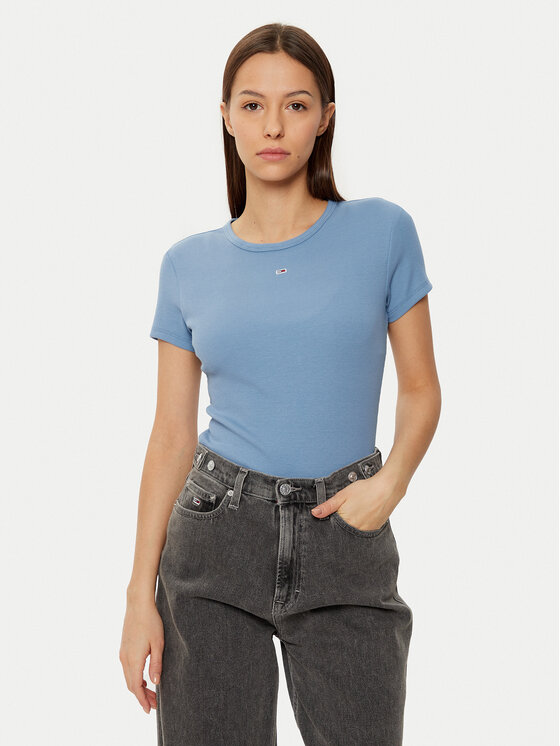 Tommy Jeans T-Shirt Essential DW0DW17383 Niebieski Slim Fit