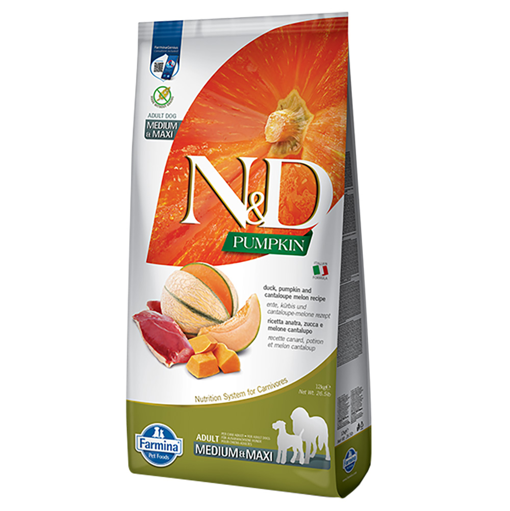 Farmina N&D Medium & Maxi, kaczka z dynią i kantalupą - 2 x 12 kg