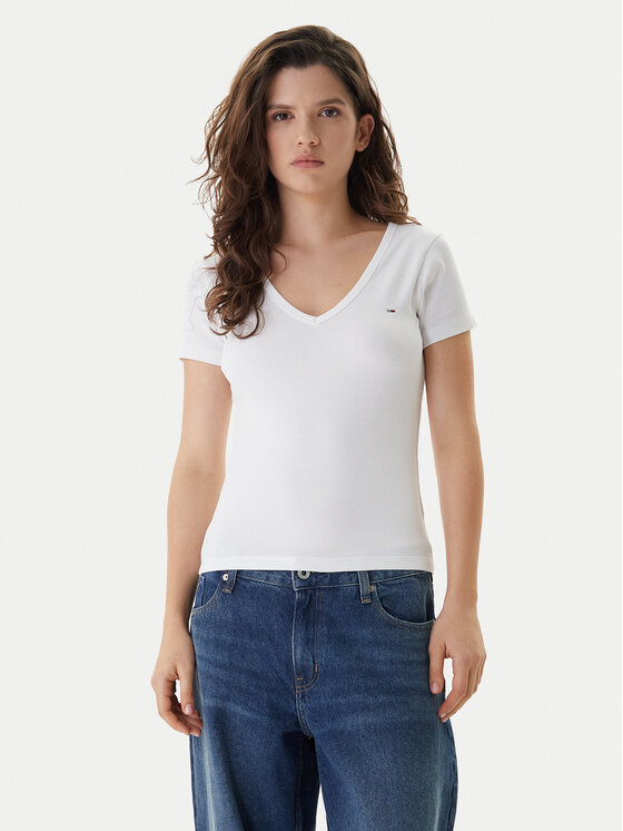 Tommy Jeans T-Shirt Essential DW0DW17385 Biały Slim Fit