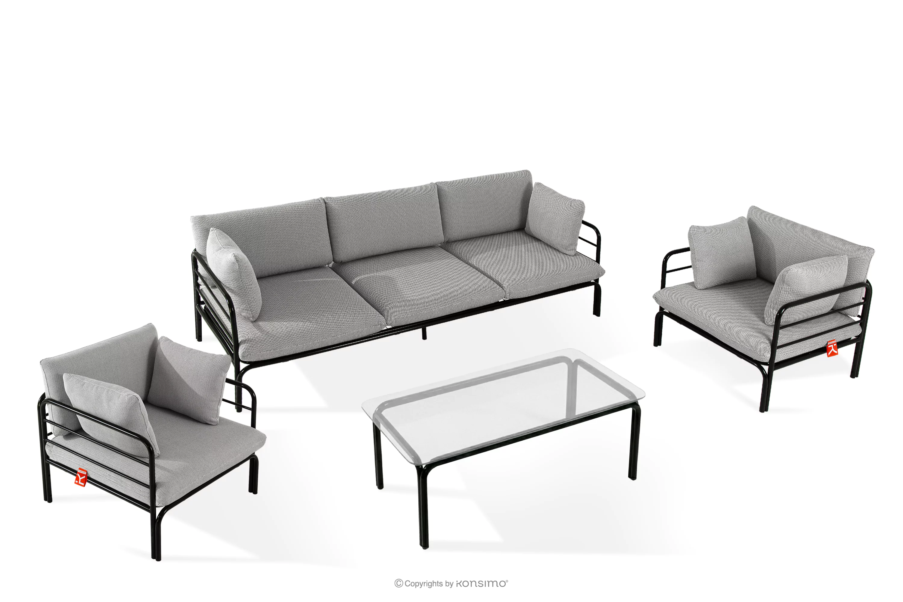 Zestaw mebli ogrodowych 2x fotel, sofa trzyosobowa, stolik antracytowy/ciemny szary/biały RAMBE