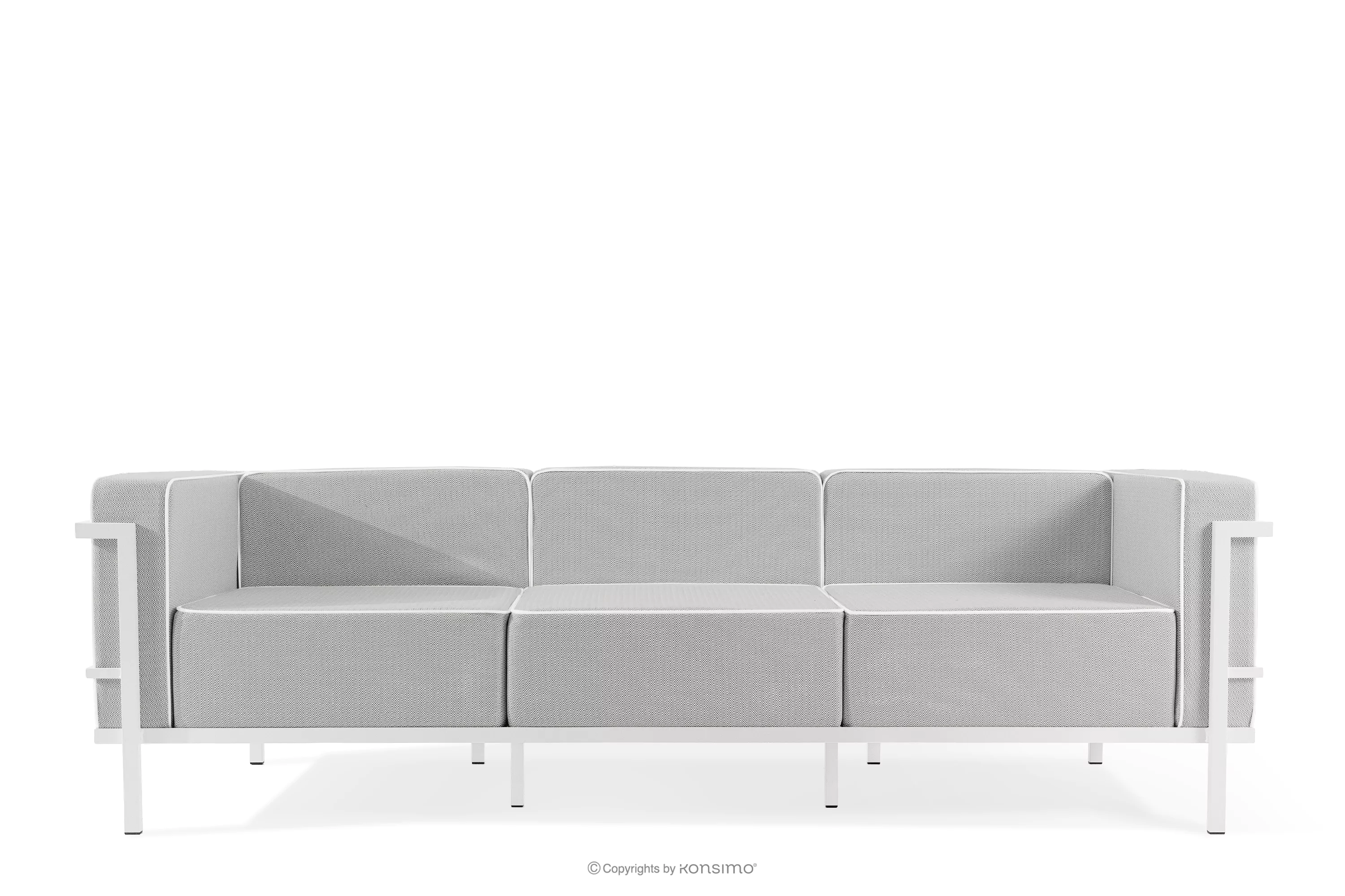 Nowoczesna sofa ogrodowa 3 na metalowych nóżkach biały/ciemny szary/biały TRIGLO