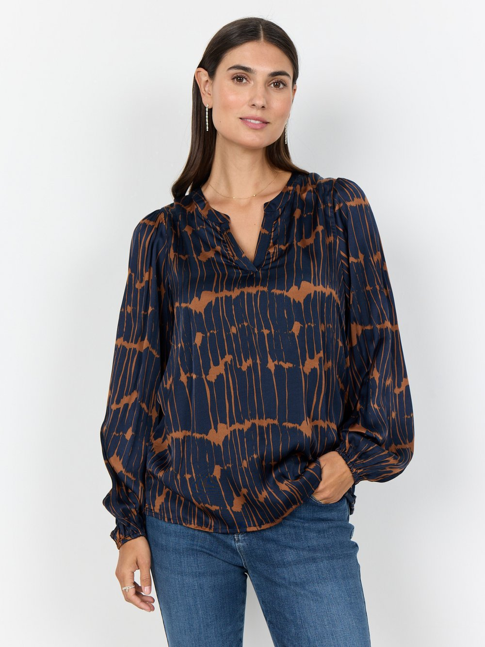 soyaconcept® Bluzka damska - SC-Arlette Kobiety wiskoza niebieski|brązowy, XL