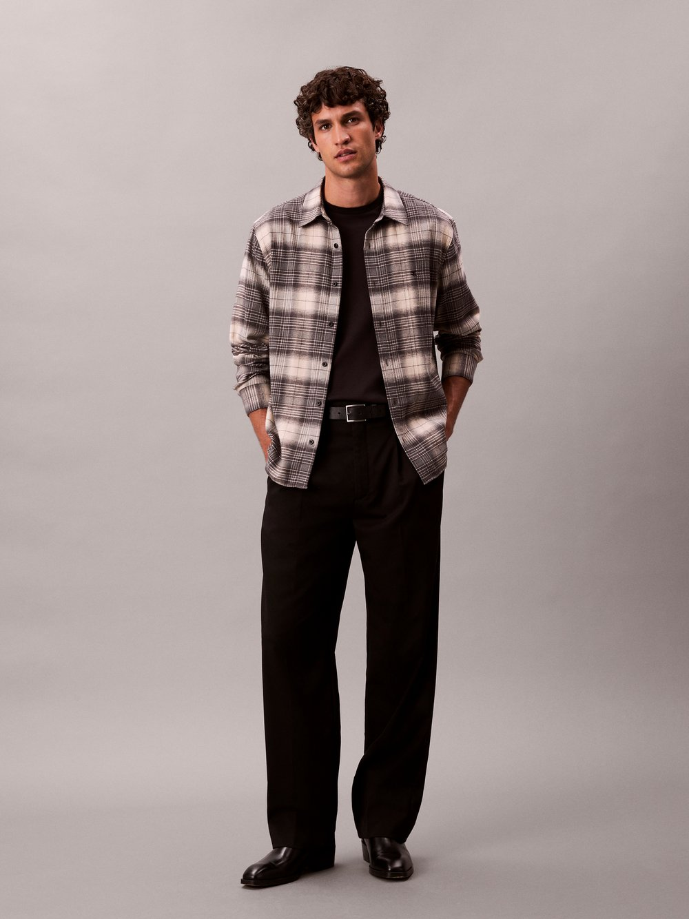 Calvin Klein Jeans Męska koszula flanelowa Mężczyźni Comfort Fit Bawełna beżowy|szary, XL