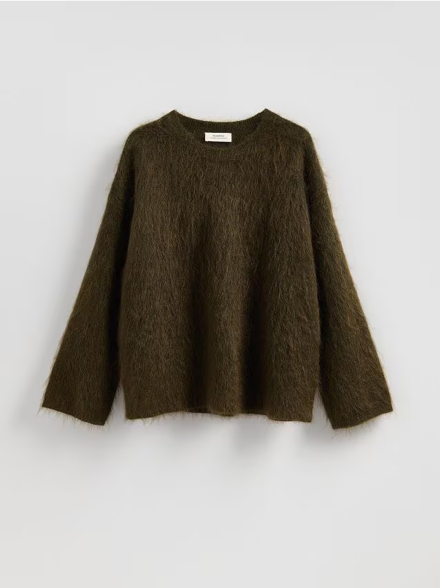 Reserved - Sweter z moherem - oliwkowy