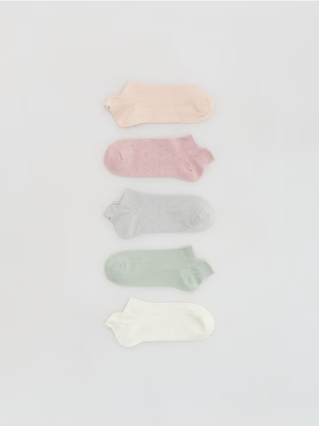 Reserved - Krótkie skarpetki z haftem 5 pack - pastelowy róż