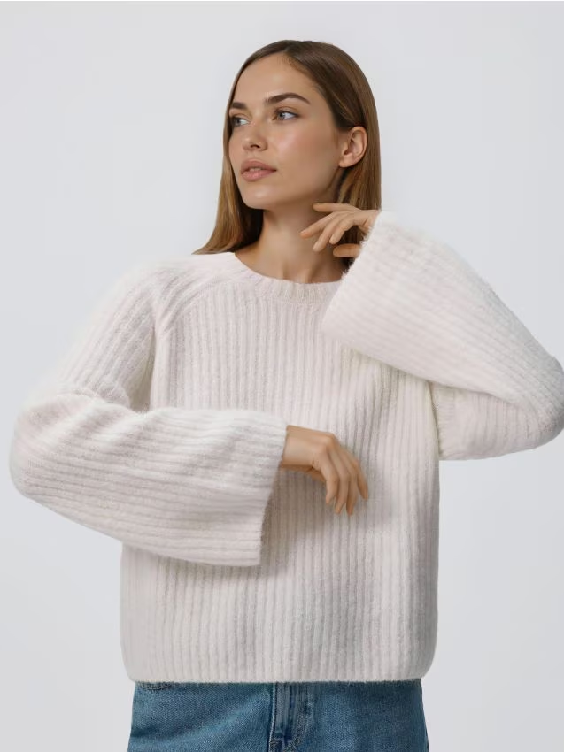 Reserved - Sweter z wełną i moherem - złamana biel