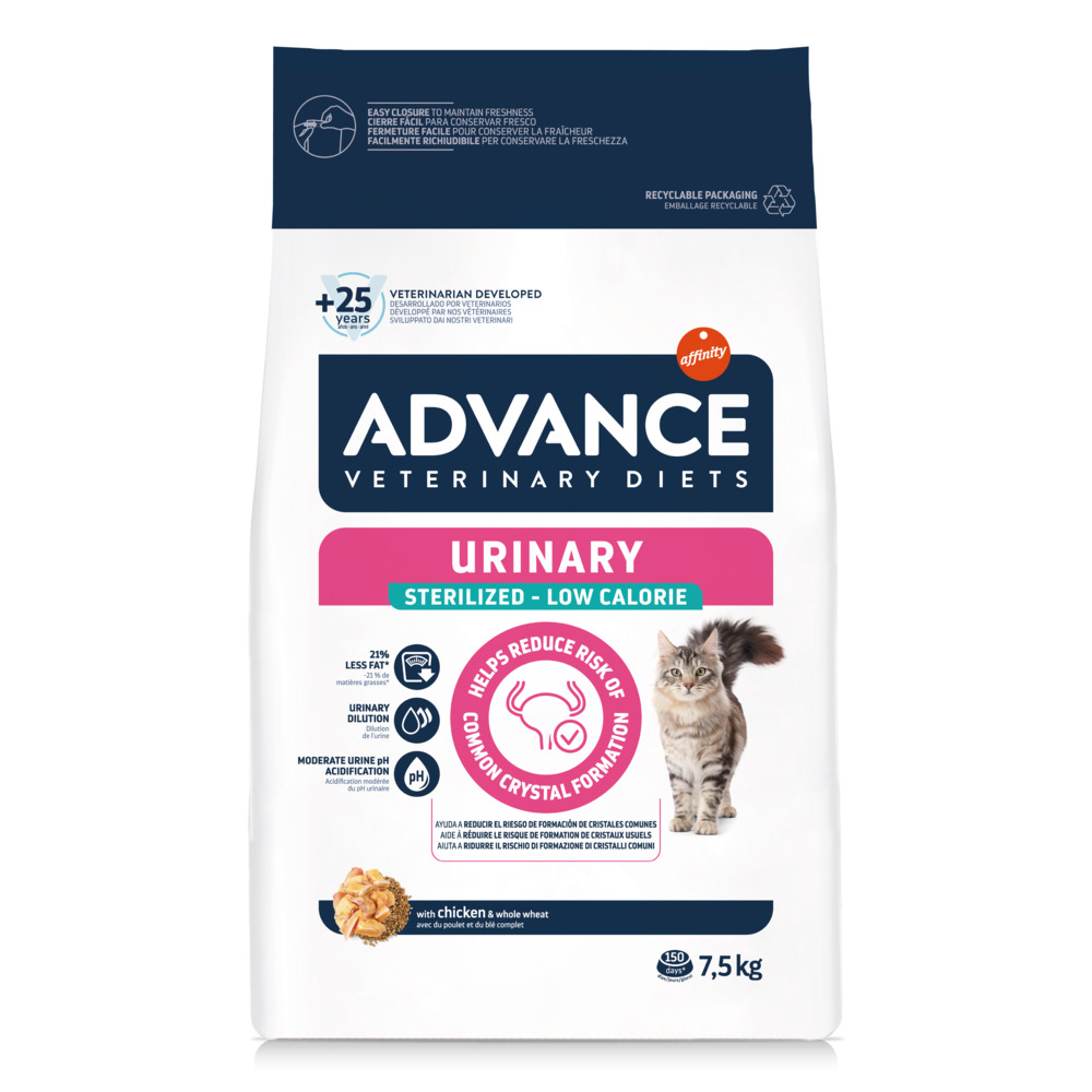 6 + 0,5 kg / 6,5 + 1 kg / 7 + 1 kg gratis! Advance Veterinary Diets, 6,5 kg / 7,5 kg / 8 kg - Cat Urinary Sterilized Low Calorie, 7,5 kg