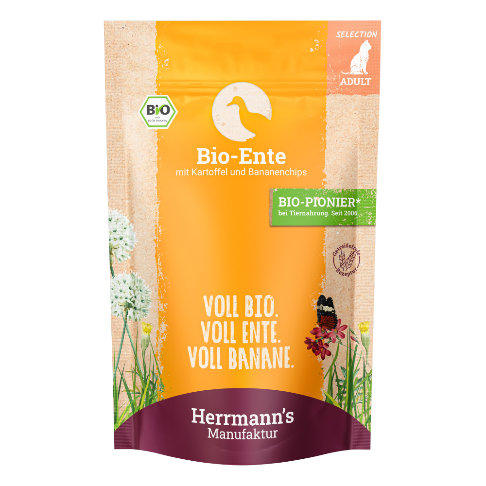 Herrmanns Selection / Bio-Selection, 12 x 100 g - Biokaczka z bioziemniakami i biochipsami bananowymi